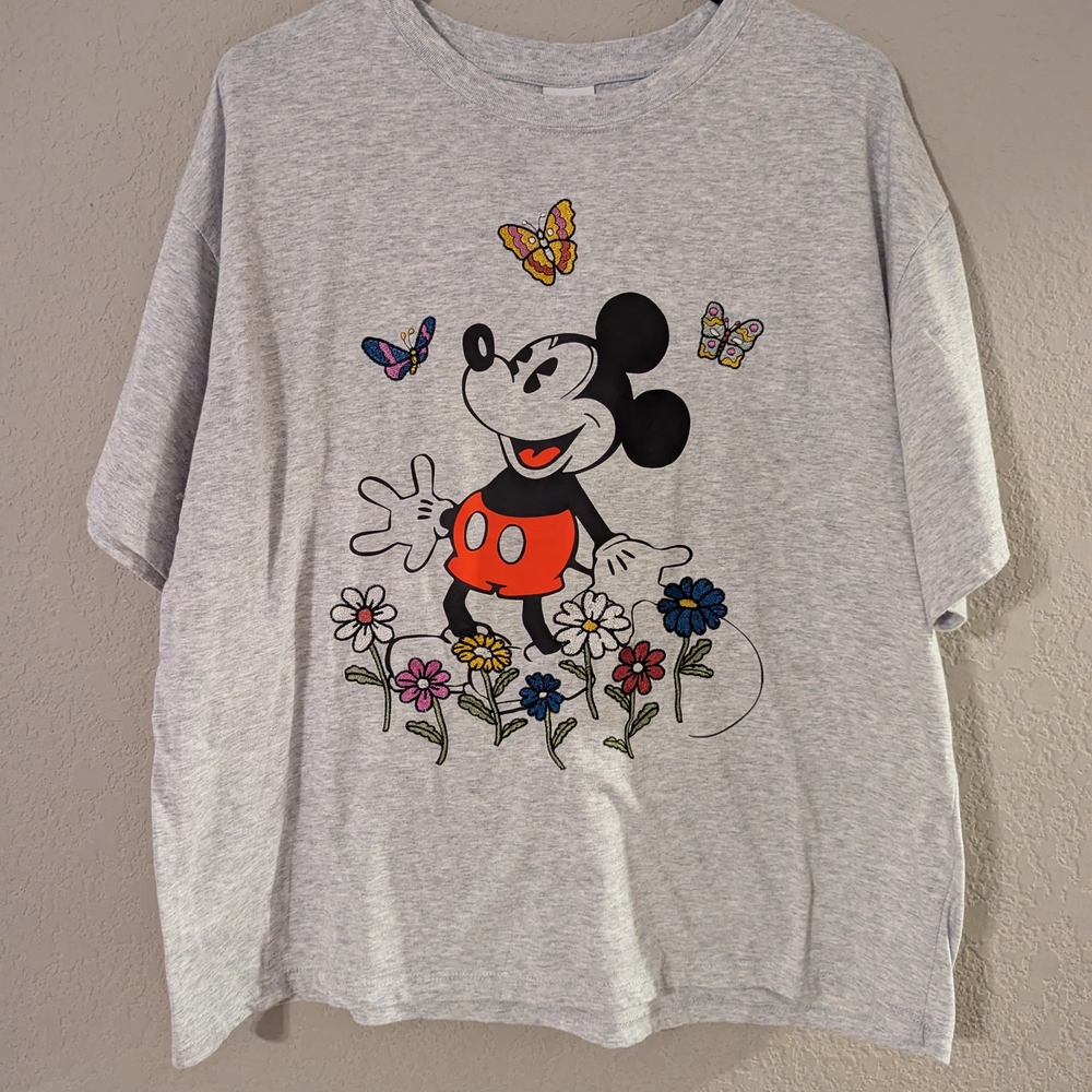 Disney Gray Tee with Mickey and Colorful Accents